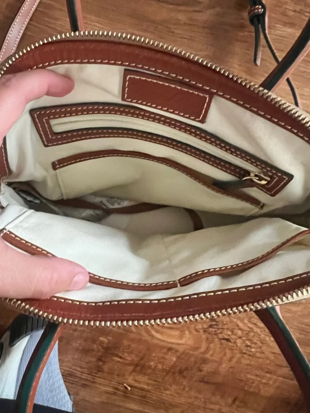 Dooney & Bourke Cream Horse & Pegasus Print Satchel with Tan Trim - Picture 5 of 7
